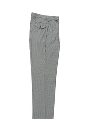 Black and White Check Pattern Wide Leg, Pure Wool Dress Pants by Tiglio Luxe RS5224/1